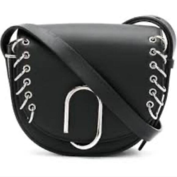 3.1 PHILLIP LIM Black Calfskin Alix Mini Rings Saddle Crossbody Bag Purse Edgy - Picture 1 of 9